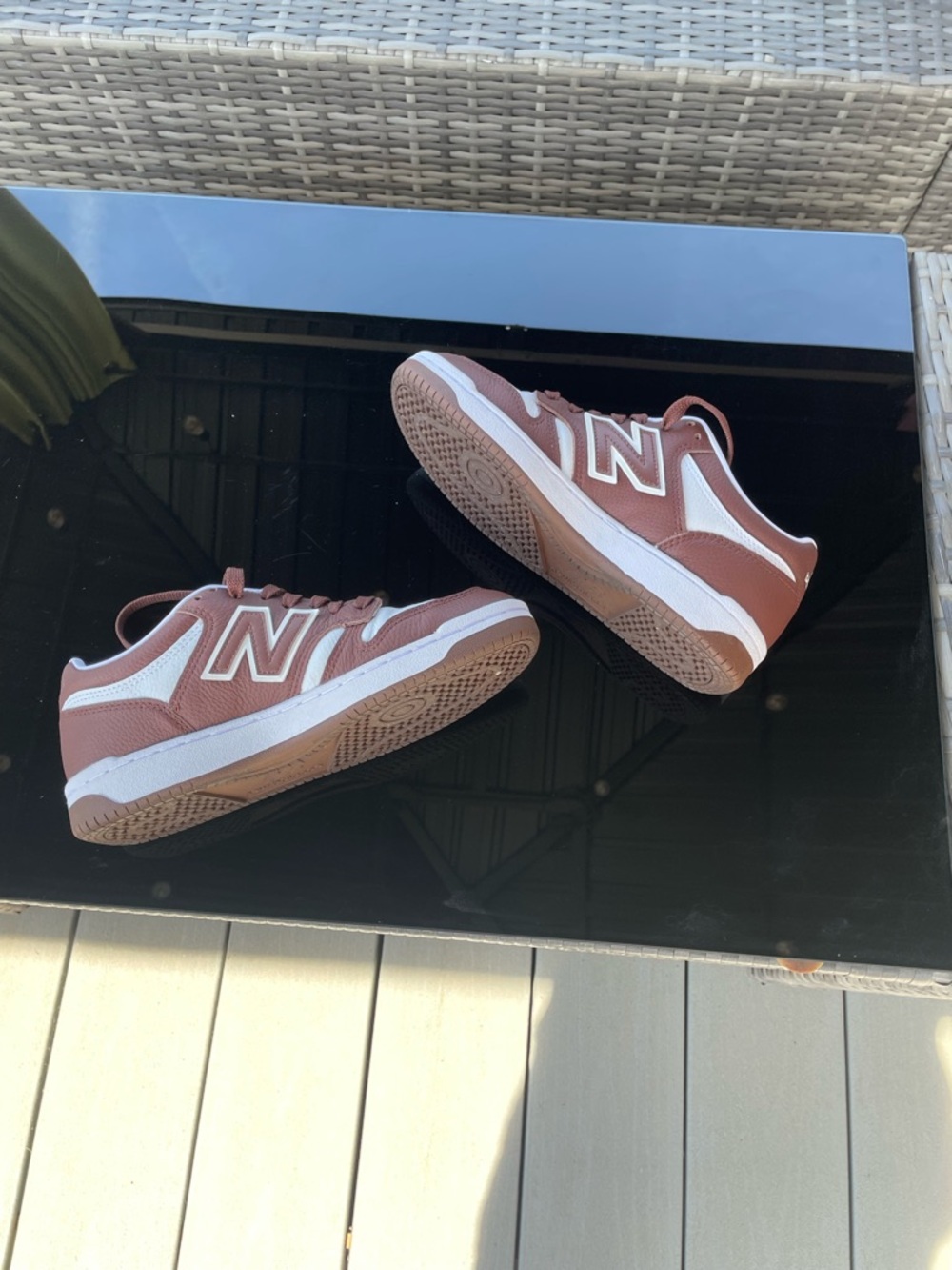 New Balance 480 White and Brown Leather Low-Top Sneakers - Picture 7 of 7